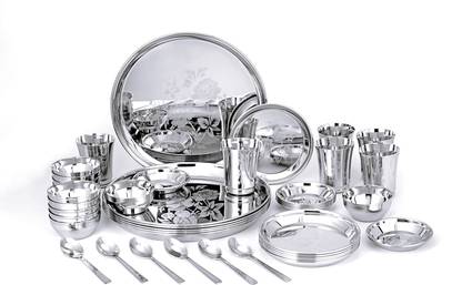 urban kraft Stainless Steel Bartan Set for Kitchen Dinnerware Mirror Finish (42 Pieces Dinner Set) Dinner Set