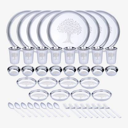 LIMETRO STEEL Pack of 48 Stainless Steel Laser Printed High Grade Dinner Set