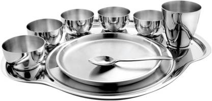 Shri & Sam Pack of 9 Stainless Steel Nifty Stainless Steel Thali, 9-Pieces Dinner Set