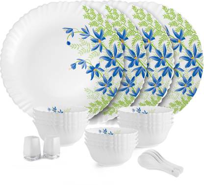 cello Pack of 22 Opalware Dazzle Series Blue Primrose Crockery Set |Dishwasher Safe|Light-Weight Dinner Set