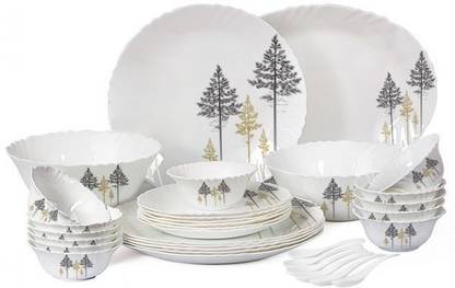 cello Pack of 33 Opalware Imperial Golden Pine 33 Pcs Dinner Set