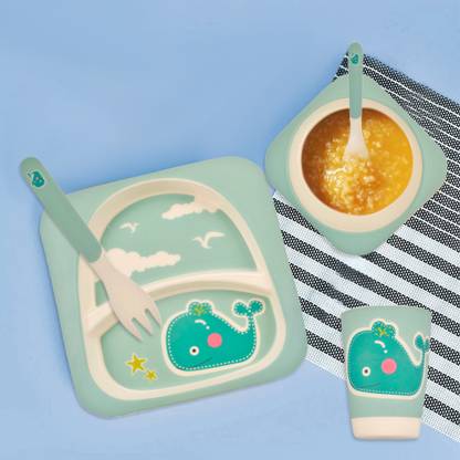 Baby Moo Bamboo Whale Sea Green Bamboo Fiber Dinner Set Dinner Set