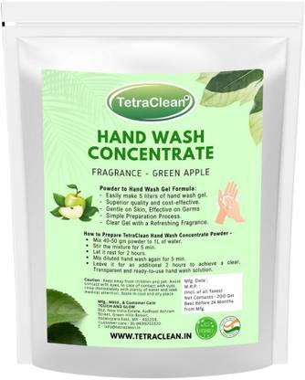TetraClean Hand Wash I Make Hand Wash 5 Liters I Concentrate Handwash Powder I Green Apple Hand Wash Pouch