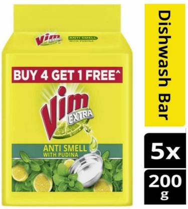 Vim Extra Anti Smell With Pudina ## Pack Of (5×200g) Dishwash Bar