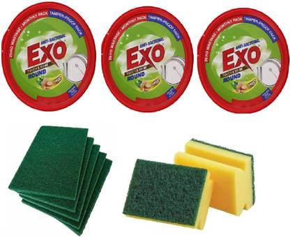 Exo Antibacterial Dishwashing Round Bar + 2 Pcs 2in1 Scrubs + 5 Green Scrub Dishwash Bar