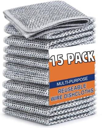 RUGY 15 PCS Non-Scratch Wire Dishcloth, Reusable, Sinks, dish wash scrub (20 g) Dishwash Bar