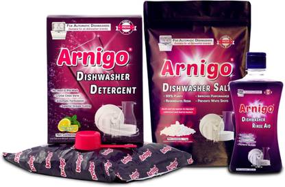 Arnigo Dishwasher Combo Kit/Set : Dishwasher Detergent (1kg) + Rinse Aid (425ml) + Salt (1kg) Dishwashing Detergent