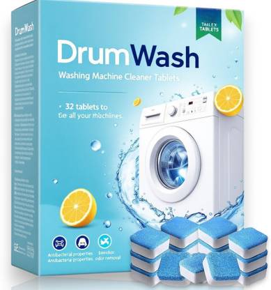 DrumFresh 32 Pcs Superior Washing Machine Cleaning Tablets | Antibacterial & Odor-Free Dishwashing Detergent