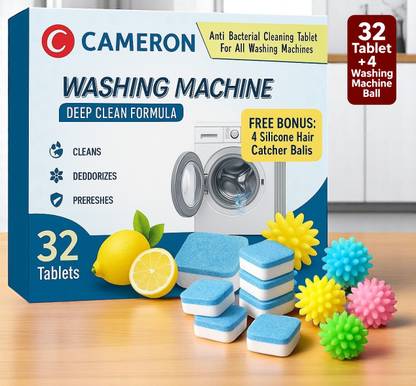 Cameron Drum Clean Tablets and 4 Machine Balls for Fresh Wash Dishwashing Detergent