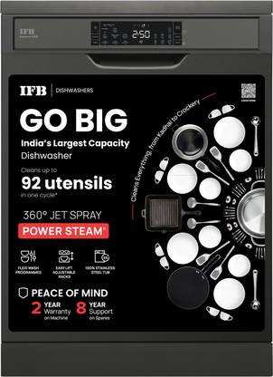 IFB Neptune VX16 Free Standing 16 Place Settings with ION Technology, Auto Door Open, 70 Degree Hot Water Wash, Hygienic Steam Drying, Inox Grey Dishwasher
