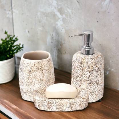 The Transit Story Hand-Painted Liquid Soap Dispenser, Soap Case & Toothbrush Holder Rust-Proof Ceramic Bathroom Set