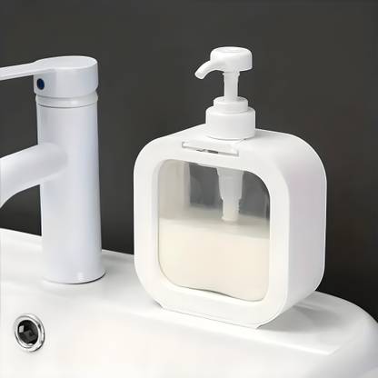 AffodaHub WQMA Square Soap Dispenser Bottle – Handwash, Shampoo, Sanitizer & Lotion – White Plastic Bathroom Set