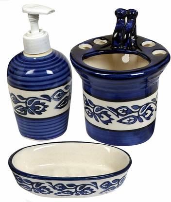 Raj Royal Ceramic Bathroom Accessory Brush Toothpaste Holder with Soap Dish for Home Bathroom Set of 3 Ceramic Bathroom Set