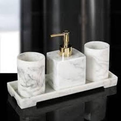 spadeit Premium Design Soap Holder, Dispenser, Tumbler and Tray Bathroom Accessory Set Marble Bathroom Set