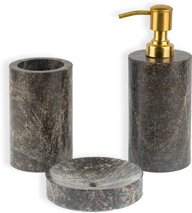FILLDGAP Verdure Green Marble Bathroom Accessories Bath Set Of 3 Marble, Brass Bathroom Set