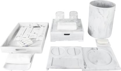 The Better Home 6 Pcs Polyresin Bathroom Set Moisture Resistant Non Fragile Scratch Proof Plastic Bathroom Set
