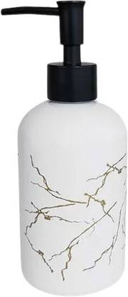 Pravi Store White Ceramic Soap Dispenser –350 ml, Shampoo, Sanitizer Stand, Lotion Dispenser Ceramic Bathroom Set