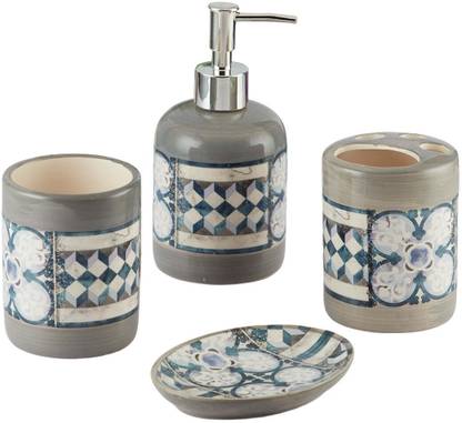 KidsCity.In Ceramic Bathroom Accessories Set of 4 Bath Set with Soap Dispenser (9734) Ceramic Bathroom Set