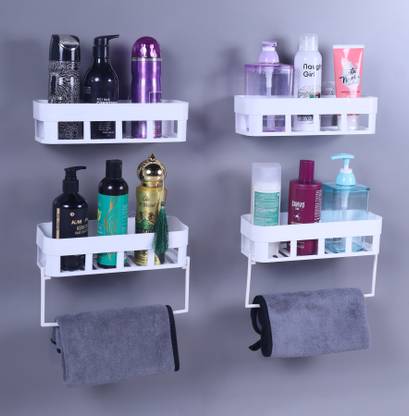 ARTHANA 4 Multipurpose Wall Shelves with 2 Towel Hangers For Bathroom And Kitchen Plastic Wall Shelf