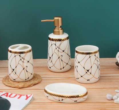 The Procure Store Vintage Pattern Ceramic Bathroom Set,white Ceramic Bathroom Set