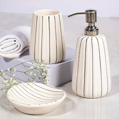The Transit Story Hand-Painted Liquid Soap Dispenser, Soap Case & Toothbrush Holder Rust-Proof Ceramic Bathroom Set