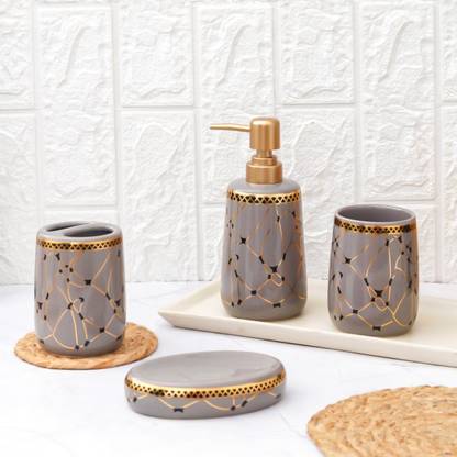 The Procure Store Vintage Pattern Ceramic Bathroom Set,grey Ceramic Bathroom Set
