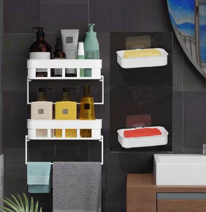 XBEY Bathroom Accessories Set of 4, Modern Bath Set with Soap Holder & Towel Hanger Plastic Bathroom Set