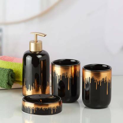 Kookee Ceramic Bathroom Accessories Set of 4 Bath Set with Soap Dispenser Ceramic Bathroom Set