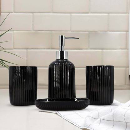 KidsCity.In Ceramic Bathroom Accessories Set of 4 Bath Set with Soap Dispenser (8230) Ceramic Bathroom Set