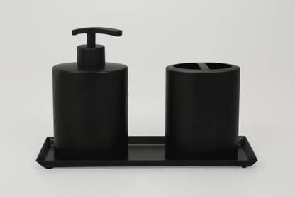 GRD International Matte Black Bathroom Accessory Set Soap Lotion Dispenser & Toothbrush Holder Stainless Steel Bathroom Set