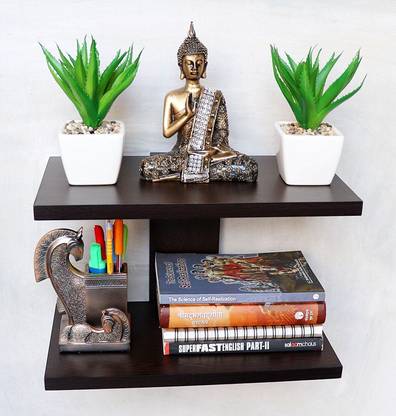 Manu Creations Hardwood Aai Wall Mounted Shelf Wenge Rack Decorative Display Solid Wood Display Unit