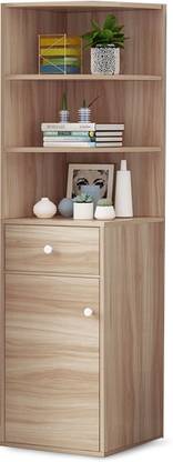KAWACHI Wooden Corner Cabinet Bookshelf Display Rack with Drawer Storage Engineered Wood Display Unit