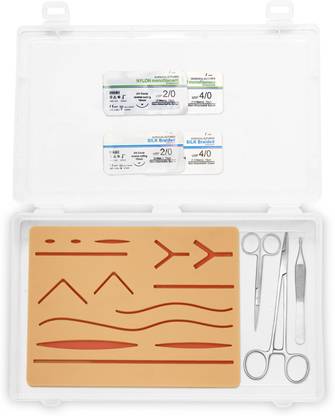 B-Arm Suture Practice Kit with Pad, 4 Suture Threads, 3 Surgical Instruments| Dissection Kit
