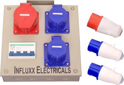 Influxx INFLX_118 ,3 Pin ,2 Pcs,& 5 Pin,1Pc Plug and Socket Sets ,63 Amps T Distribution Board