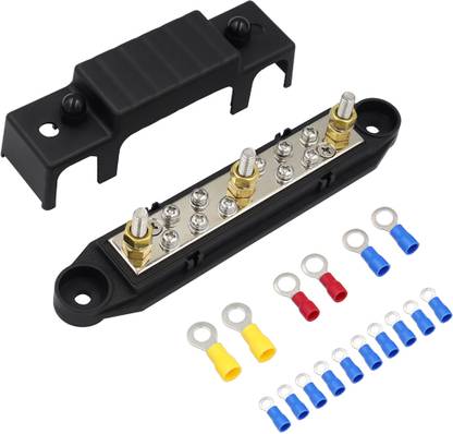 HANNEA Bus Bar-3x1/4'' Post, 10x#8 Screw Terminal Power Distribution Block Distribution Board