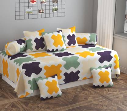 Laughing buddha Polycotton Geometric Diwan Set