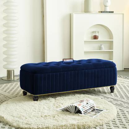 TFS Luxury Button & Lining Tufted Cushion Design Storage Box Ottoman /Sofa For Home Solid Wood Settee
