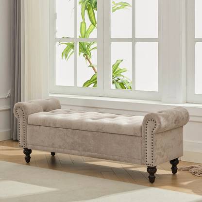 FRIENDS LIFE Segmented Storage Compartments Bedroom Bench Solid Wood Settee