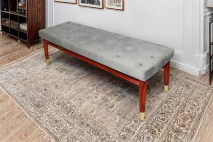 Wooden Space Velvet Cushioned Wooden Bench Vintage Bed Bench Solid Wood Settee