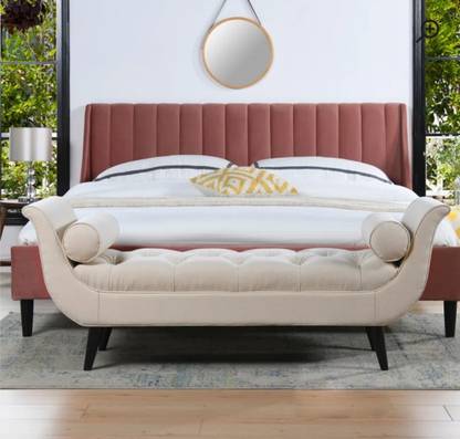 TFS Luxury flared Arm Tufted Bench with two round bolster pillow Solid Wood Settee