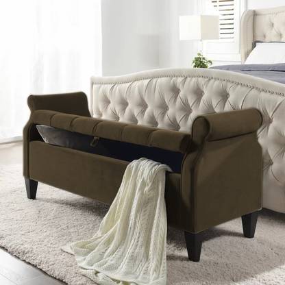 TFS Luxury Roll-Arm 2 Setter Sofa/Bench/Settee with Storage Box For Bedroom/Living Solid Wood Settee