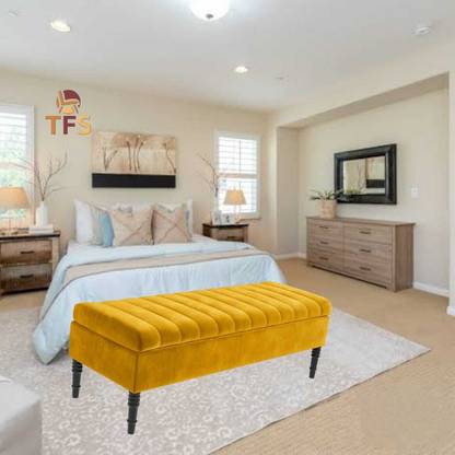TFS Velvet fabric bench/settee with storage box for bedroom/Living room 2 Seater Solid Wood Settee