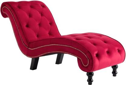 Soul Light Art Plush Red Velvet Chaise Lounge with Scroll Design Solid Wood Settee