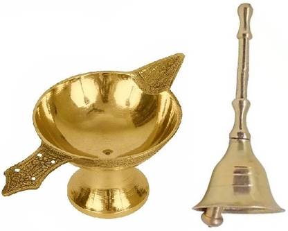 Uniqon Combo of Spritual Small Size Round Head Bell with Laxmi (2 No) Oil Ghee Brass (Pack of 2) Table Diya