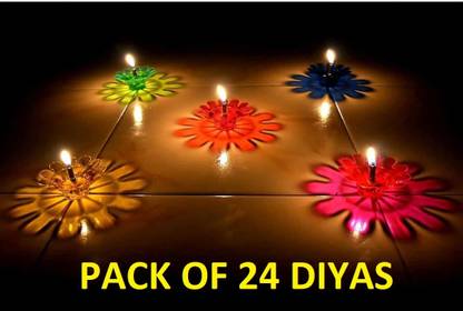 EKOKI 3D Reflection Multicolor Reusable Panti Plastic (Pack of 24) Table Diya Set