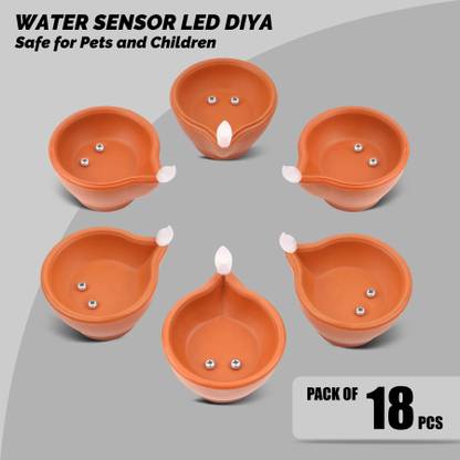 SLYKA E-Water sensor Eco-Friendly diya warm orange light for Diwali Light Plastic (Pack of 18) Table Diya Set