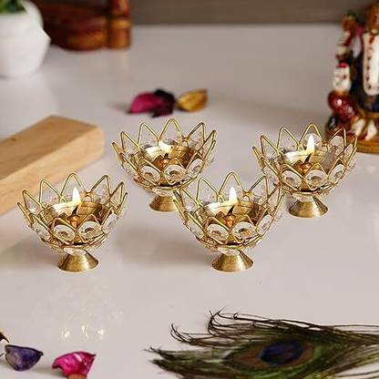 fhuf Crystal (Pack of 4) Table Diya Set