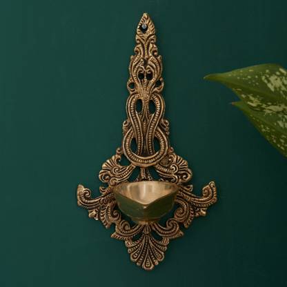 DecorTwist Brass Diya Holder Wall Hanging Diya for Puja Room, Mandir, Diwali Decor 450 Gram Brass Hanging Diya
