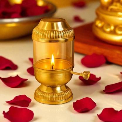 WEBELKART Designer Akhand Diya for Home and Puja room Iron, Glass Table Diya