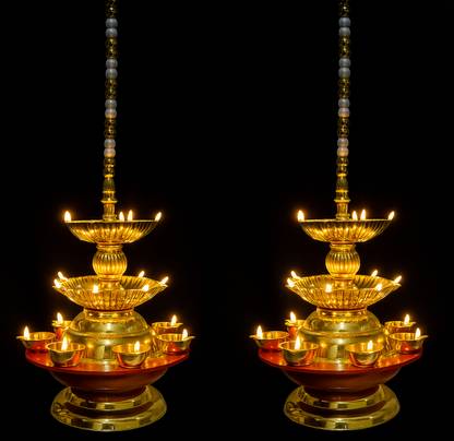 Nabhya Combo Of 2 Hanging 19 Deep 3 Layer Electric LED Diya for Door Entrance,Temple Plastic (Pack of 2) Hanging Diya Set